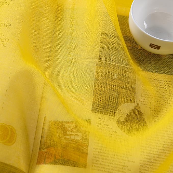 DWCN Yellow Faux Linen Sheer Curtains - Grommet Voile Window Curtain Drapes for Bedroom Living Room 52 x 108 inch Length, Set of 2
