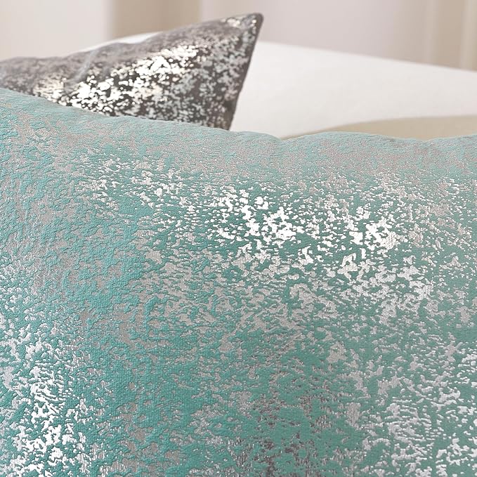 Gyulin Pack of 4,Silver Velvet Throw Pillow Covers 18x18 Inches, Sparkle Silver Foil Print Solid Square Pillow Covers Cushion Covers for Couch Sofa Home Bedroom Decor, Light Pink