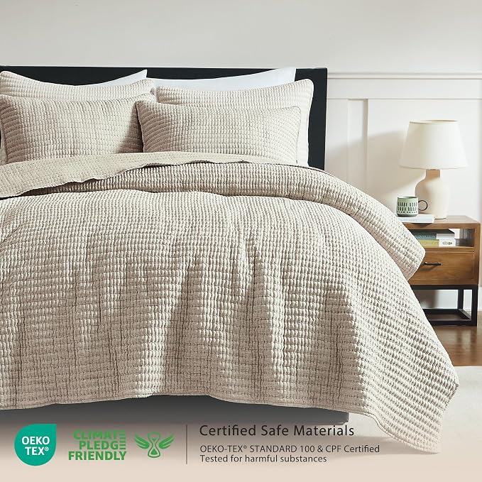 WDCOZY Taupe California King Size Quilt Set, 3 Pieces 118x106 inches | Oversized Cal King Bedspread, Channel Lightweight Farmhouse Coverlet, Thin Bedding Comforter for All Season, 2 Pillow Shams