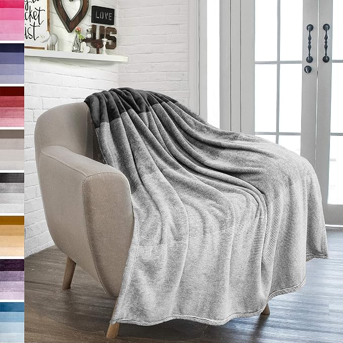PAVILIA Gray Ombre Fleece Throw Blanket for Couch Sofa Bed, 50x60