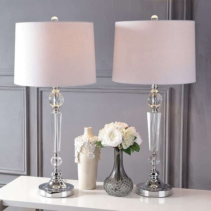 JONATHAN Y Emma 29.5" Clear Crystal Candlestick Table Lamp, Set of 2