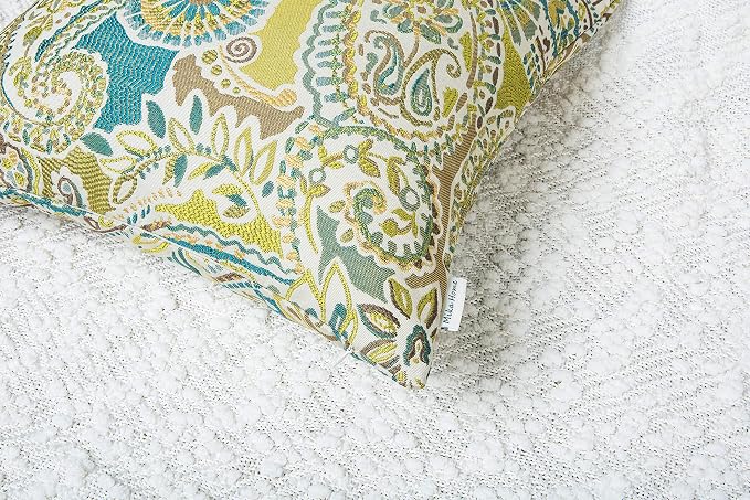 Mika Home Pack of 2 Decorative Pillow Covers Throw Pillow Cases,Paisley Pattern,18X18 Inches,Green Brown Cream Multicolor