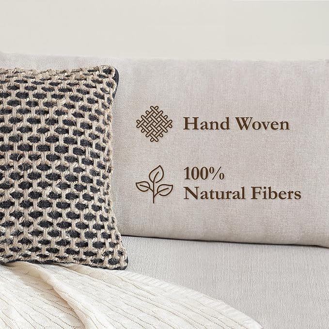 Boho Living Jada Decorative Throw, Includes Accent Insert, Premium Woven Design, Living Room Décor, (2) 20" x 20" Pillow Covers, Black 2 Count