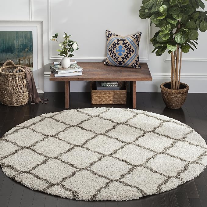 SAFAVIEH Hudson Shag Round Rug 9', Plush Ivory & Grey SGH283A