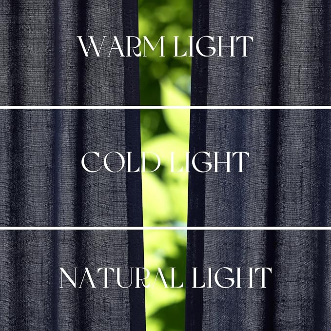 Jowels Navy Linen Curtains 45 Inch Long 2 Panels for Living Room | Navy Blue Light Filtering Semi Sheer Curtain,Back Tab Pocket Pleated Look,Boho Textured Privacy Drapes for Bedroom Window