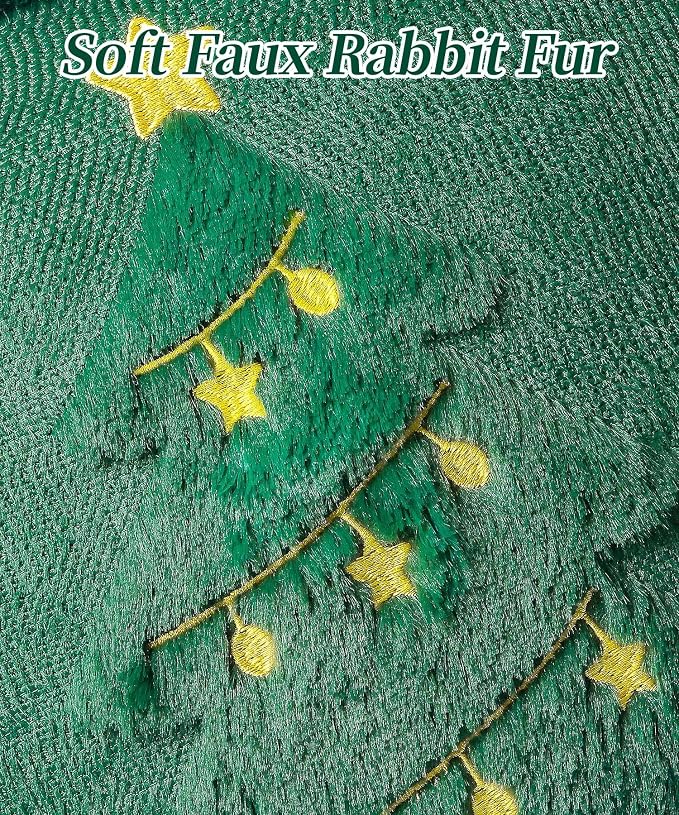 Christmas Pillow Covers Set of 2 Soft Plush Faux Fur Pillow Cases 3D Embroidered Decorative Couch Cover Home Decor Christmas Throw Pillow Covers 18x18,Green Christmas Tree