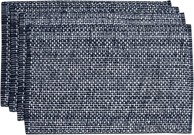 Sweet Home Collection 100% Cotton Placemats for Dining Room Rectangle Two Tone Woven Fabric 13" x 19" Soft Durable Table Mat Set, Set of 4, Navy