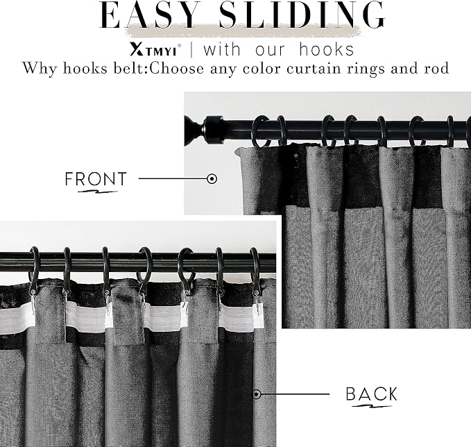 XTMYI Black Curtains 96 Inches Long for Bedroom 2 Panels Linen Sheer Lace Farmhouse Boho Gothic Curtain Drapes for Living Room Home Decor