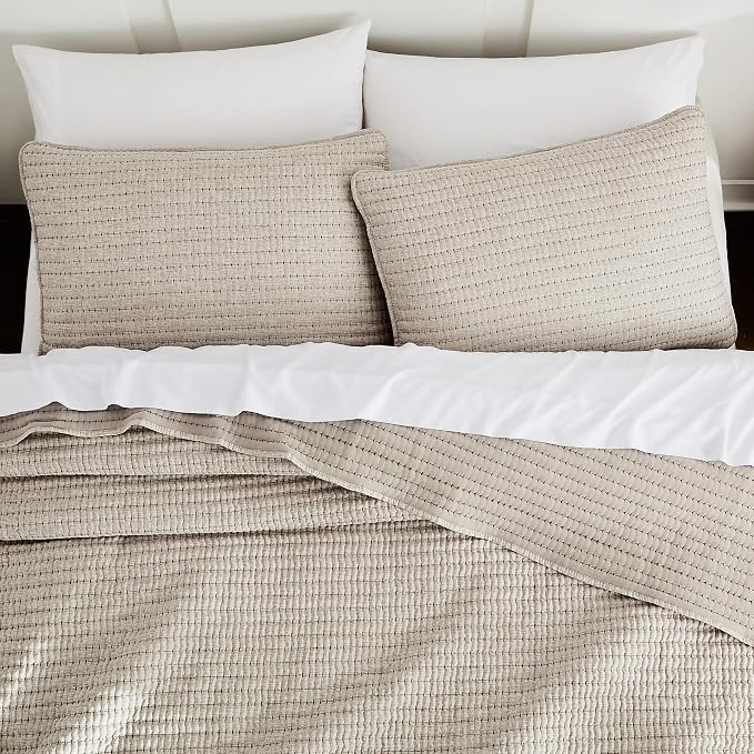 WDCOZY Taupe California King Size Quilt Set, 3 Pieces 118x106 inches | Oversized Cal King Bedspread, Channel Lightweight Farmhouse Coverlet, Thin Bedding Comforter for All Season, 2 Pillow Shams