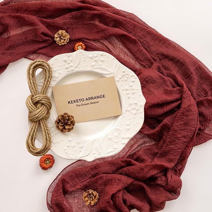 3Pcs Burgundy Cheesecloth Table Runner 120 Inches for Chirstmas Home Decor | For Wedding Baby Shower Bridal Shower Birthday Engagement Party 10FT Rustic Boho Home Decorations