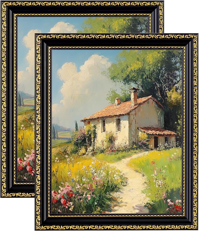 eletecpro 8x10 Vintage Picture Frame, Glass Cover, Black Gold, 2-Pack