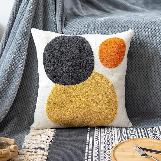 Decorative Geo Pillowcase, Boho Colored Throw Pillow Cover for Couch Sofa Bed Stylish Decor, Simple Cotton Textured Cushion Sham, Square 18 inches, 1PC(Yellow Orange)