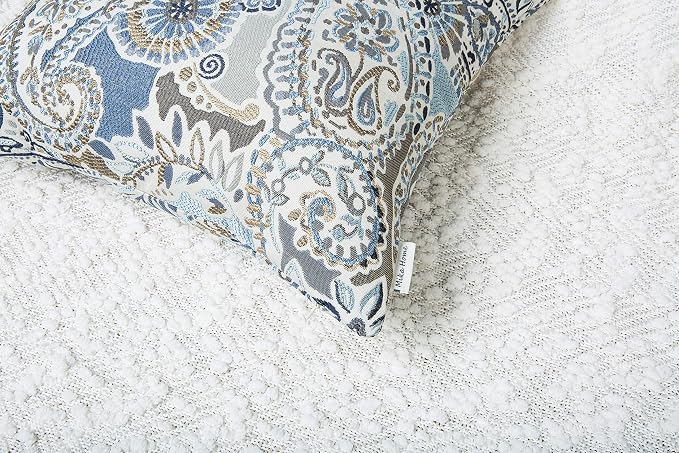 Mika Home Pack of 2 Decorative Accent Throw Pillow Cover Sham Cushion Case,Paisley Pattern,20x20 Inches,Blue Brown Cream Multicolor