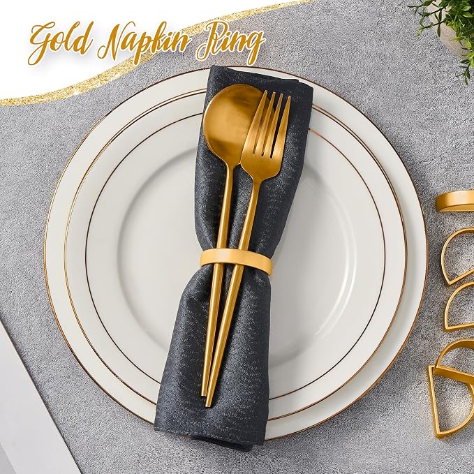 APTWOW Gold Napkin Rings Set of 100, Thanksgiving Christmas Table Decor | Semicircle, Metal, Gold Napkin Rings Bulk, Fall Napkin Rings for Dinner Table Decor, Wedding, Banquet, Valentines Day