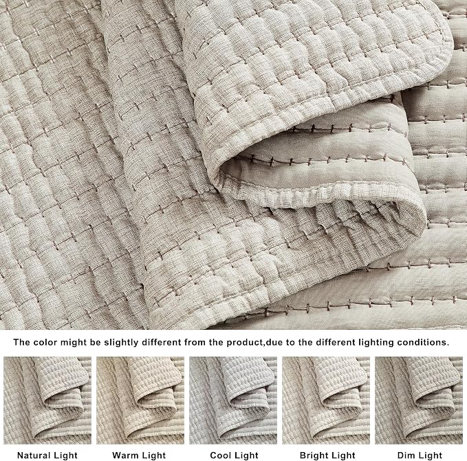 WDCOZY Taupe California King Size Quilt Set, 3 Pieces 118x106 inches | Oversized Cal King Bedspread, Channel Lightweight Farmhouse Coverlet, Thin Bedding Comforter for All Season, 2 Pillow Shams