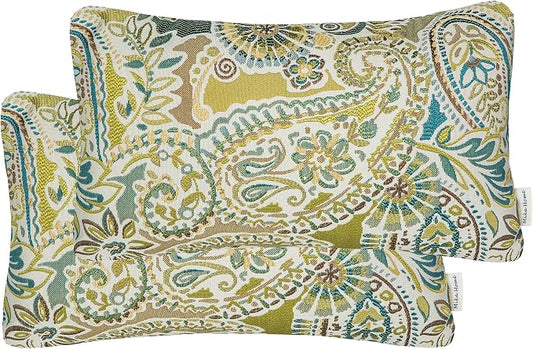 Mika Home Pack of 2 Oblong Rectangular Throw Pillow Cover Cushion Cases for Sofa Couch Chair,Paisley Pattern,12x20 Inches,Green Brown Cream Multicolor