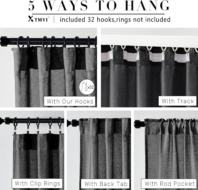 XTMYI Black Curtains 96 Inches Long for Bedroom 2 Panels Linen Sheer Lace Farmhouse Boho Gothic Curtain Drapes for Living Room Home Decor