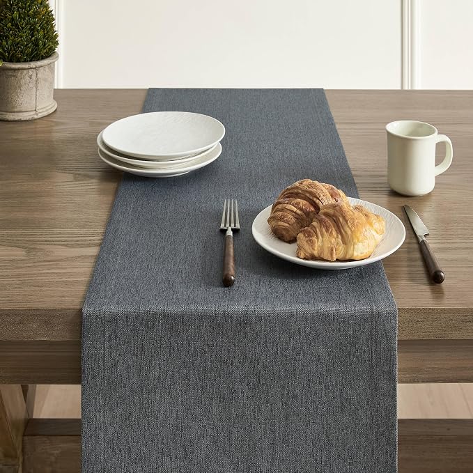 ZeeMart Basic Linen Style Table Runner, 14x48 Inch Charcoal | Mitered Corner Design, Medium Weight Fabric, Rustic Farmhouse Style, Machine Washable Easy Care Everyday Table Scarf