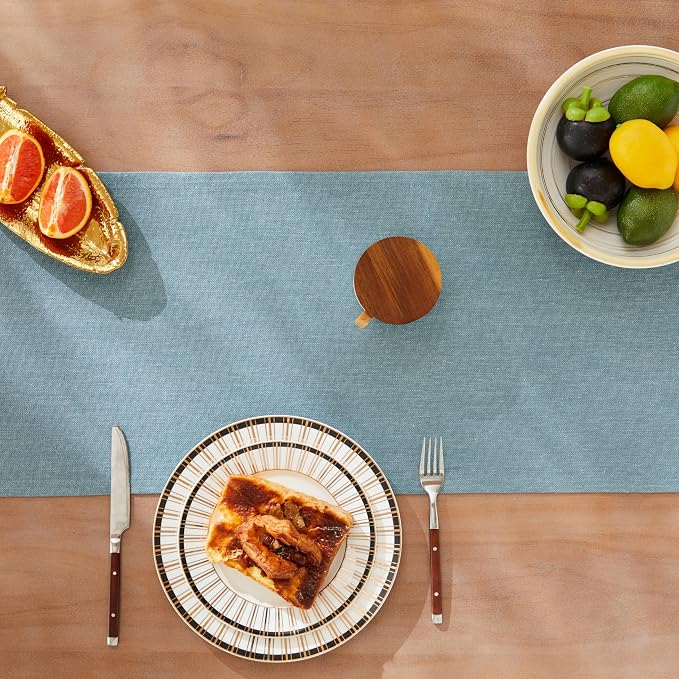 ZeeMart Rustic Cotton Linen Table Runner, 13x36 Inches River Blue | Farmhouse Style Linen Table Runners 36 Inches Long, Washable Kitchen Dining Table Decoration for Home Party Decor