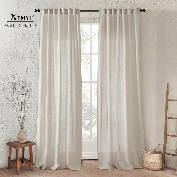XTMYI Floor to Ceiling Curtains 8 FT,Linen Cotton Blend Faux Linen Soft Touch Light Airy Grey Beige Sheer Curtains for Bedroom Living Room Dining Room Nursery,96 Inches Long