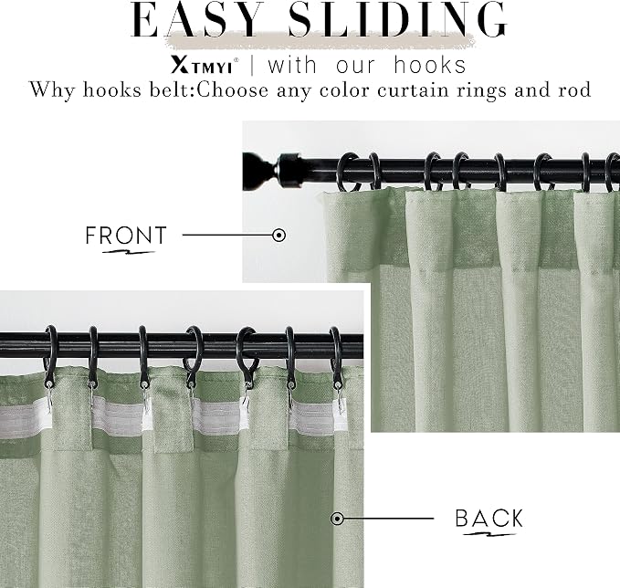 Sage Green Linen Sheer Curtains 84 Inch 70 Inch Wide 2 Panels
