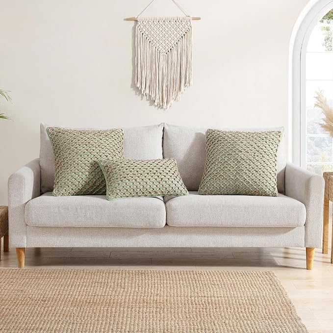 Boho Living Jada Decorative Throw, Includes Accent, Premium Woven Design, Living Room Décor, (2) 20" x 20" Pillow Cover with Insert, Sage Green