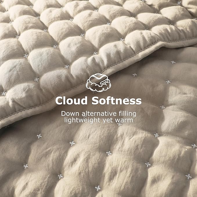 WDCOZY Beige Twin Size Quilt Bedding Sets with Pillow Sham, Tan Cream Lightweight Bedspread Coverlet, Quilted Blanket Thin Comforter Bed Cover, All Season Summer Spring, 2 Pieces, 68x90 inches