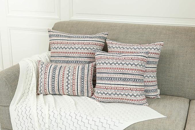Mika Home Pack of 2 Throw Pillow Covers, Striped 18x18 Inches, Navy Pink | Cushion Cases for Sofa Couch, Bohemian Striped Geometric Pattern