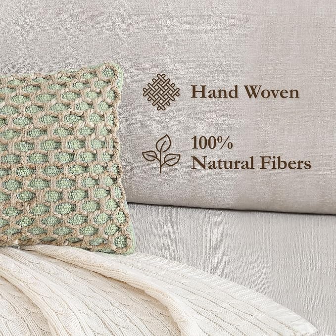 Boho Living Jada Premium Woven Design, Decorative Throw, Living Room Décor, (1) 12" x 20" Pillow Cover, Sage Green