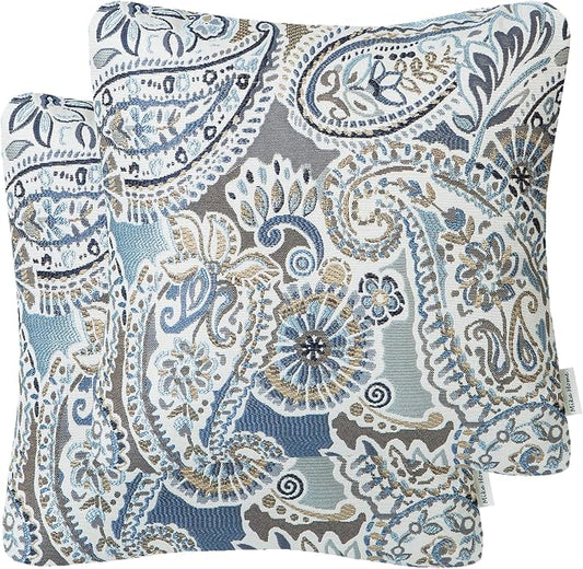 Mika Home Pack of 2 Decorative Pillow Covers Throw Pillow Cases,Paisley Pattern,18X18 Inches,Blue Brown Cream Multicolor