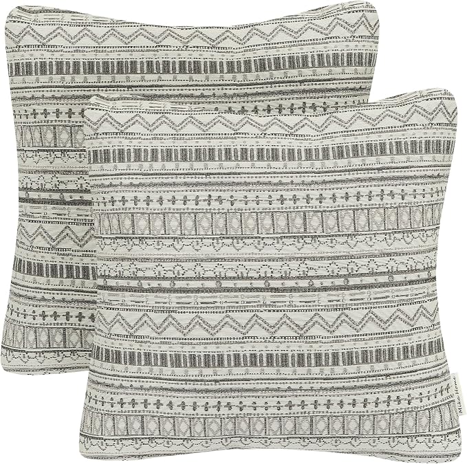 Mika Home Pack of 2 Throw Pillow Covers, Striped,20x20 Inches, Gray Cream | Decorative Pillow Cases for Sofa Couch Bed, Bohemian Striped Geometric Pattern