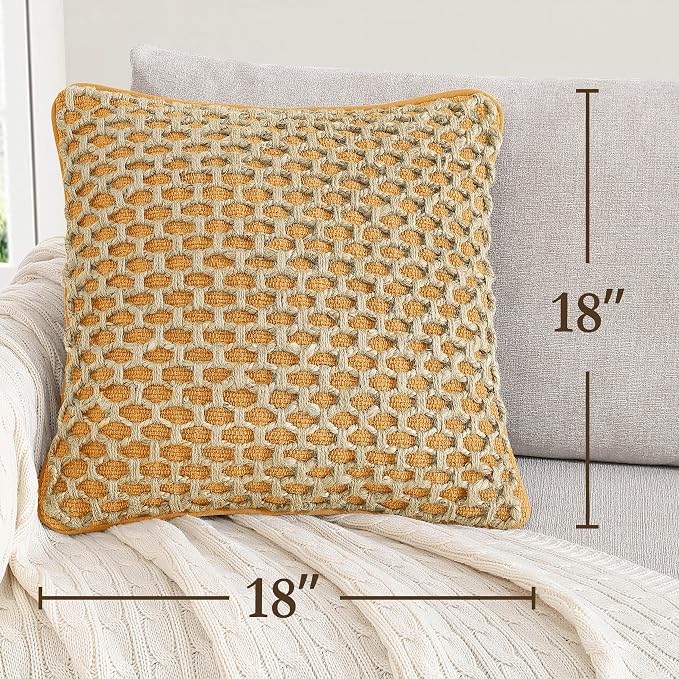 Boho Living 18x18 Mustard Yellow Throw Pillow Covers with Pillow Insert Included, Pack of 1