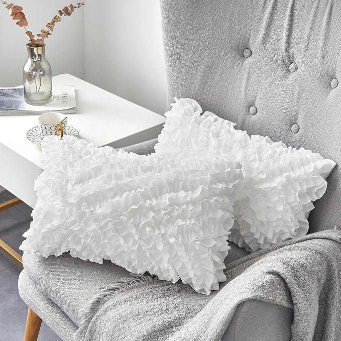 Oubonun 14 x 22 Pillow Inserts (Set of 2) - Lumbar Pillow with 100% Cotton Cover - Rectangle Square Interior Sofa Pillow Inserts - Decorative Pillow Insert Pair - White Couch Pillow