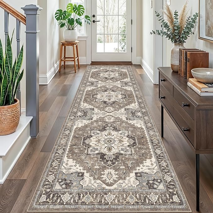 Washable Kitchen 3x8 Runner Rug - 3x8 Hallway Rug Distressed Mats Non-Slip Soft Room Floor Carpet for Dining Room (Beige,3x8)