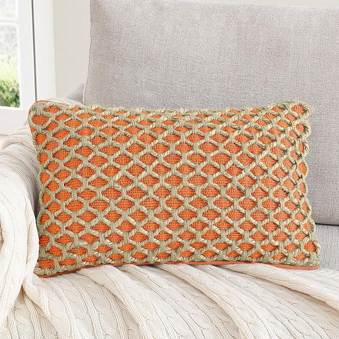 Boho Living Jada Premium Woven Design, Decorative Throw, Living Room Décor, (1) 12" x 20" Pillow Cover, Harvest Orange