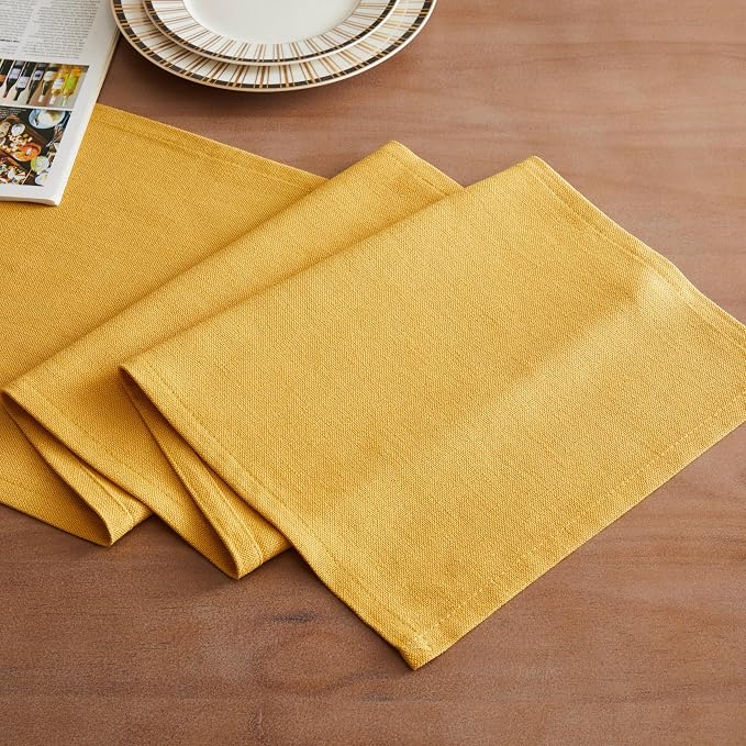 ZeeMart Rustic Cotton Linen Table Runner, 13x36 Inches Yellow | Farmhouse Style Linen Table Runners 36 Inches Long, Washable Kitchen Dining Table Decoration for Home Party Decor