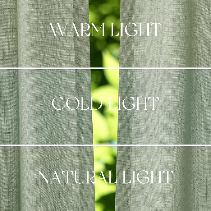 Jowels Mist Sage Linen Curtains 84 Inch Long 2 Panels for Living Room | Light Filtering Semi Sheer Curtain, Back Tab Pocket Pleated Look, Boho Farmhouse Textured Privacy Drapes for Bedroom Window