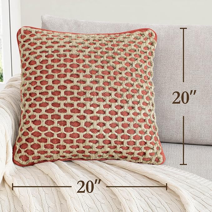 Boho Living Jada Premium Woven Design, Decorative Throw, Living Room Décor, (2) 20" x 20" Pillow Covers, Rust 2 Count