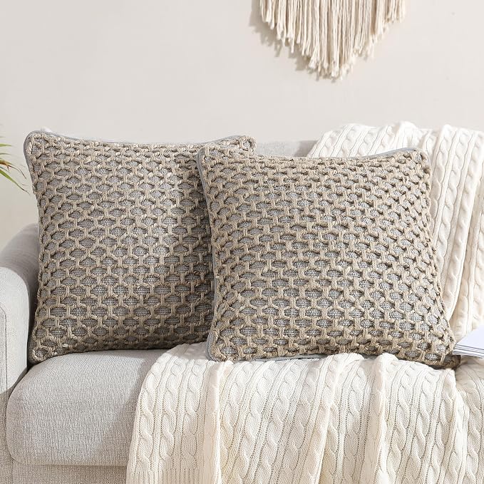 Boho Living 18x18 Grey Throw Pillow Covers only Pillow Insert not Included - Boho Pillow Covers Only, Pack of 2