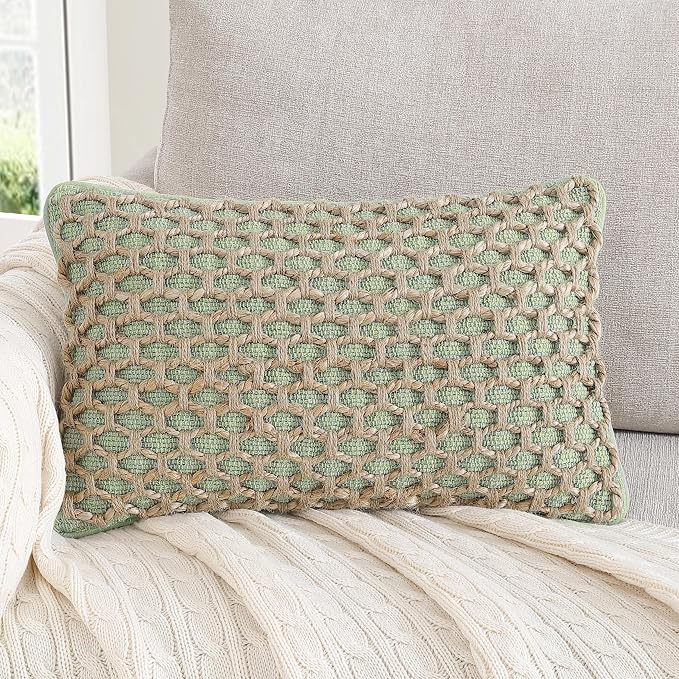 Boho Living Jada Decorative Throw, Includes Accent, Premium Woven Design, Living Room Décor, (1) 12" x 20" Pillow Cover with Insert, Sage Green