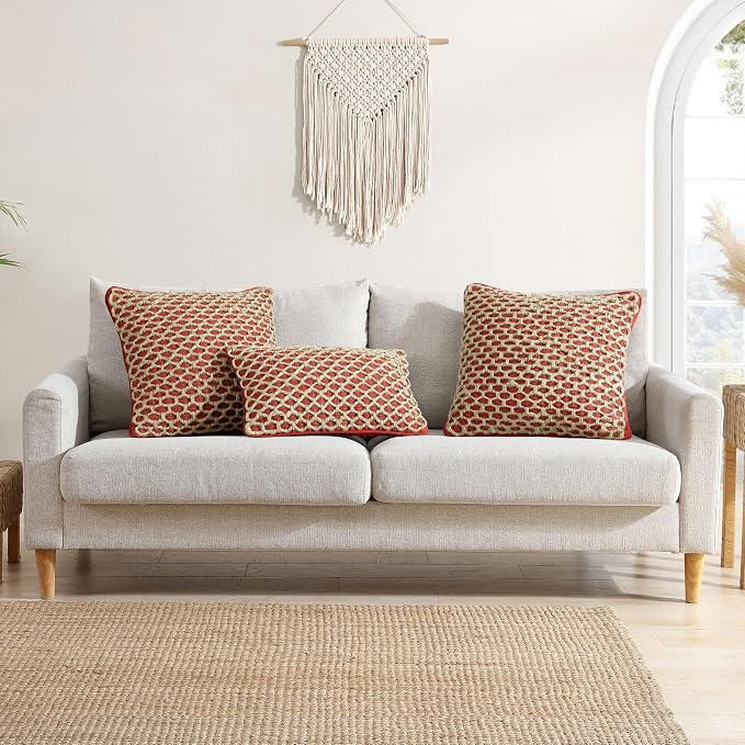 Boho Living Jada Premium Woven Design, Decorative Throw, Living Room Décor, (2) 20" x 20" Pillow Covers, Rust 2 Count