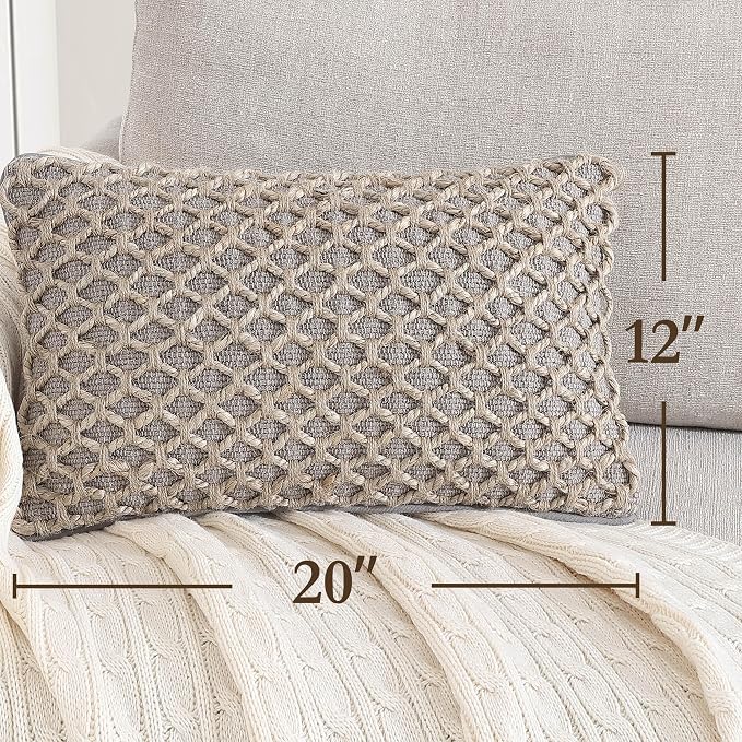 Boho Living Jada Decorative Throw, Includes Accent, Premium Woven Design, Living Room Décor, (1) 12" x 20" Pillow Cover with Insert, Grey