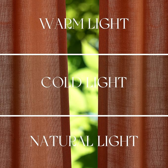Jowels Terracotta Linen Curtains 100 Inch Long 2 Panels for Living Room | Burnt Orange Light Filtering Semi Sheer Curtain,Back Tab Pocket Pleated Look,Boho Textured Privacy Drapes for Bedroom Window