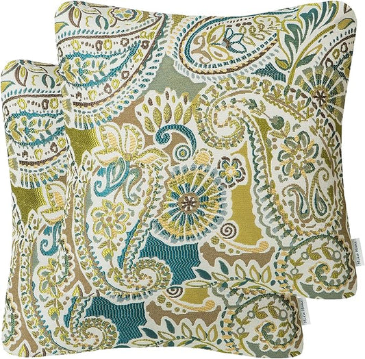 Mika Home Pack of 2 Decorative Pillow Covers Throw Pillow Cases,Paisley Pattern,18X18 Inches,Green Brown Cream Multicolor
