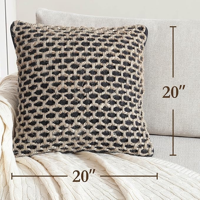 Boho Living Jada Decorative Throw, Includes Accent Insert, Premium Woven Design, Living Room Décor, (2) 20" x 20" Pillow Covers, Black 2 Count