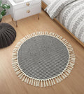 Lahome Boho Black and White Round Rug 3ft, Small Circle Bathroom Rugs | Lightweight Washable Rugs for Entryway with Tassels, Farmhouse Woven Cotton Non Shedding Mat for Dorm Bedroom Kitchen