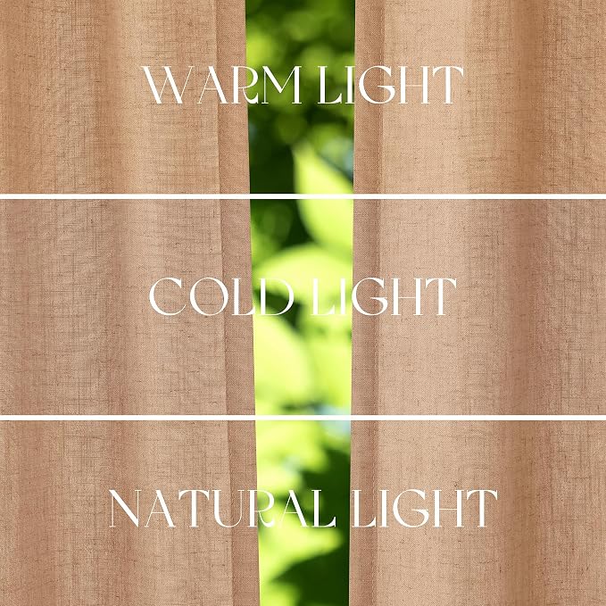 Jowels Camel Linen Curtains 84 Inch Long 2 Panels for Living Room | Light Filtering Semi Sheer Curtain, Back Tab Pocket Pleated Look, Boho Farmhouse Textured Privacy Drapes for Bedroom Window