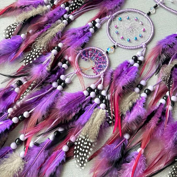 Large Dream Catchers, Boho Handmade Native Macrame Dream Catchers Wall Hanging for Bedroom Living Room Wedding Party Decor, Festival Blessing Gift for Kids Boys Girls (Purple & Black)