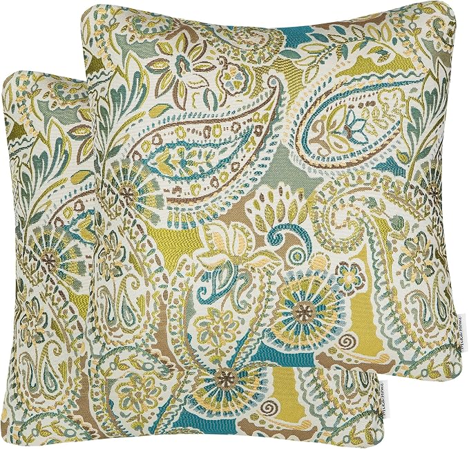 Mika Home Pack of 2 Decorative Accent Throw Pillow Cover Sham Cushion Case,Paisley Pattern,20x20 Inches,Green Brown Cream Multicolor