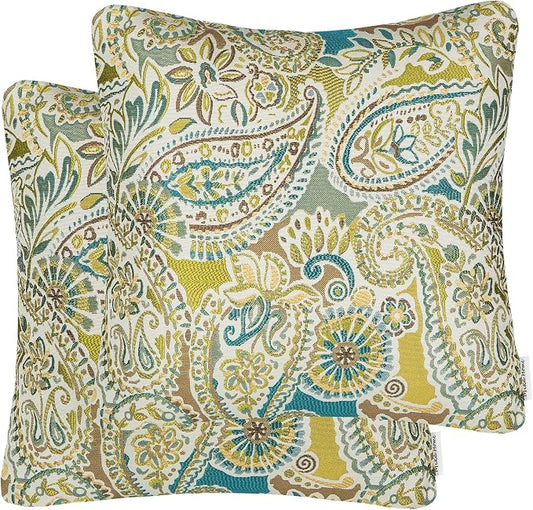Mika Home Pack of 2 Decorative Accent Throw Pillow Cover Sham Cushion Case,Paisley Pattern,20x20 Inches,Green Brown Cream Multicolor